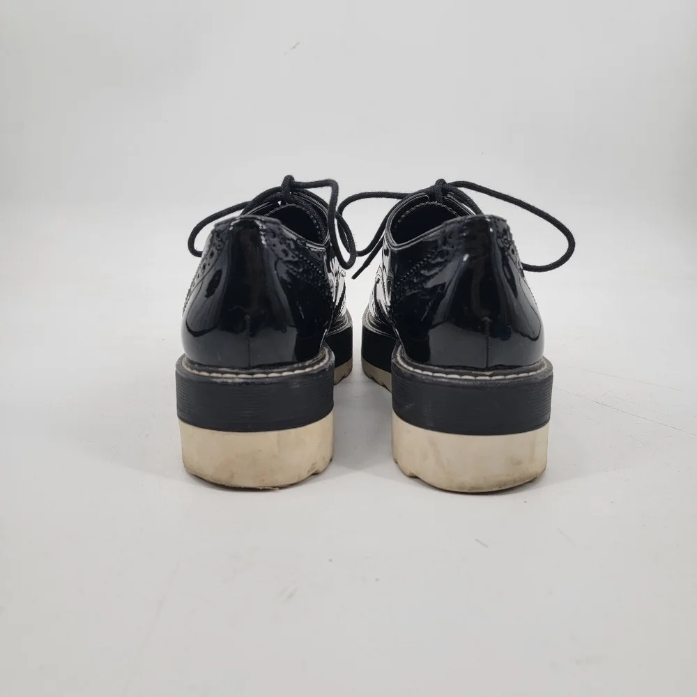 Zara Black Patent Leather Platform Oxford Derby Creepers Size 40 Dark Academia